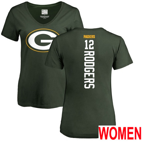 Green Bay Packers Green Women #12 Rodgers Aaron Backer Nike NFL T Shirt